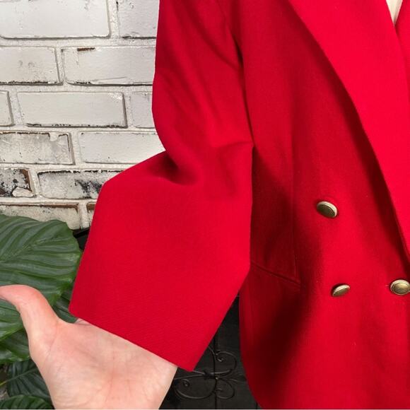 Vintage 90s Fundamental Things Petites Red Wool Double Breasted Blazer Jacket 6 - Picture 6 of 11